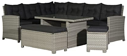Backyard Furniture Barcelona Luxury 10 Seater Casual Dining Rattan Garden Set with Cushions, Grey/Brown, 191 x 177 x 87 cm