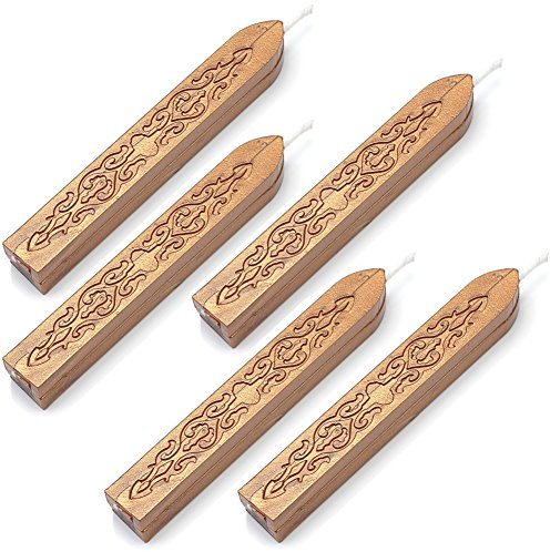 Wax Seal Sticks, Yoption 5 Pcs Totem Fire Manuscript Sealing Seal Wax Sticks with Wicks Cord Wick Sealing Wax for Postage Letter Retro Vintage Wax Seal Stamp (Dark Golden)