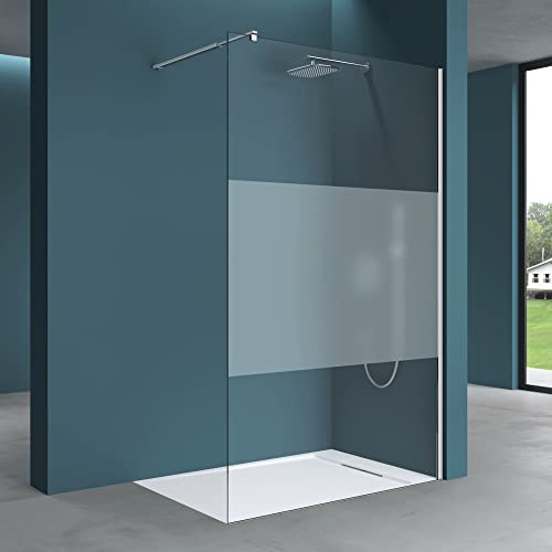 Mai & Mai Box Doccia Walk-In 130x200cm, Parete Doccia in Vetro Parzialmente Smerigliato 10mm Braccio di Sostegno 70-120cm Vetro di Sicurezza ESG con Rivestimento Nano BRAM3 Bremen02MS