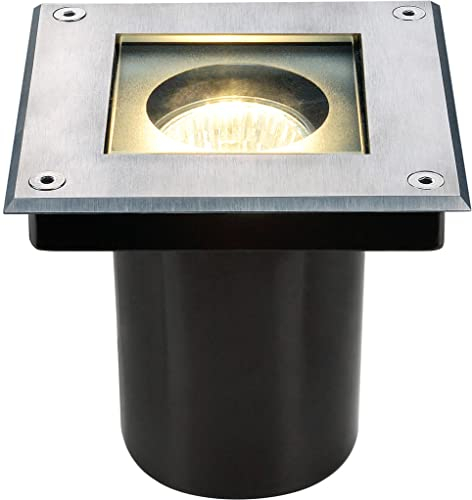 SLV DASAR 70 Outdoor Bodeneinbaustrahler, Einbauleuchte aussen, Außenleuchte, Bodenstrahler, Bodenleuchte GU10, IP67, eckig, edelstahl 304, max. 35W