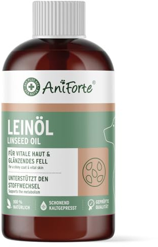 AniForte Huile de Lin pour Chiens & Chats 500ml - Pressé à Froid, Vierge, Riche en Oméga 3 & Oméga 6, Complément Alimentaire à Base d'huile de Lin, Huile de Lin de Haute qualité, Emballage Recyclable