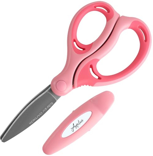 Kokuyo Kids Safety Scissor Ergonomic Child-Safe Crafting Scissor, Blunt Tips and Blade Cover, Air Cushion Right-handed Childhood Scrapbooking Supplies for Kids Cutter, Pink, Japan Import (HASA-P270P)