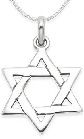 Sterling Silver Star of David Necklace on Silver chain - Star of David Pendant - SIZE: 21mm. Gift Boxed. 8153.