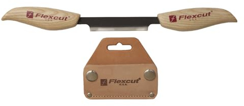 FLEXCUT Wood Carving Tools 3-Inch Draw Knife KN25, Straight 1095 High Carbon Steel Blade | Includes Leather Sheath | Made in the U.S.A.