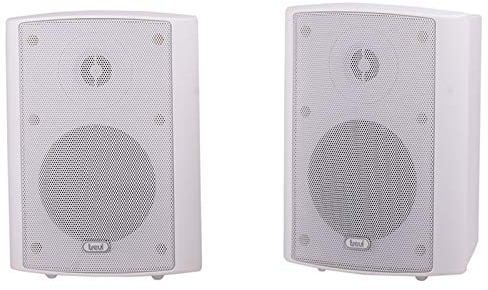 Trevi HTS 9410 Casse Acustiche 2 Vie da Interno ed Esterno con Woofer 100 mm e Tweeter 20 mm, Potenza 30W RMS / 100W Max, Struttura in ABS, Griglia in Metallo, Staffe da Parete Incluse, Bianco