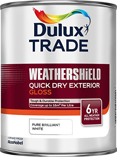 Dulux Trade Weathershield Quick Dry Exterior Gloss Pure Brilliant White 1 Litre