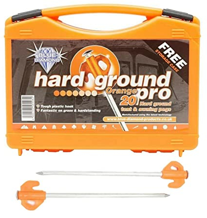 Blue Diamond Heavy Duty Tent Pegs - 20 Pack Hard Ground Tent Pegs, Camping Pegs for Awnings, Gazebos, Outdoor Use - Galvanized Steel (Carry Case)