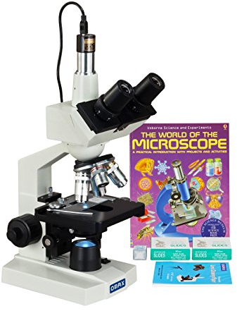 OMAX 40-2500X LED Digital Trinocular Lab Microscope + 5MP Camera + Blank Slides + Covers + Lens Paper + Book