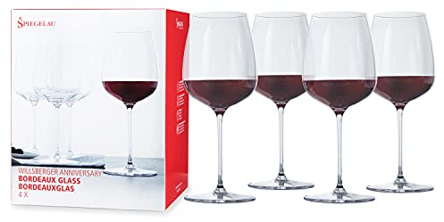 Spiegelau Willsberger Bordeaux Wine Glasses, Crystal Clear Drinking Glasses for Red Wine, Elegant Stemmed Glassware, Home Bar, Dinner Party, Wedding Gifts, Hosting Essentials, 22.4 oz, Set of 4