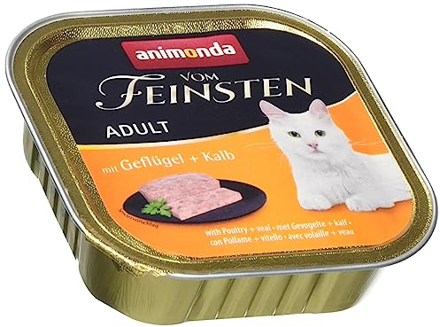 animonda Vom Feinsten Adult mit Geflügel + Kalb (32 x 100 g), Nassfutter für ausgewachsene Katzen, Katzenfutter ohne Getreide und Zucker, mit 100 % frischen, fleischlichen Zutaten