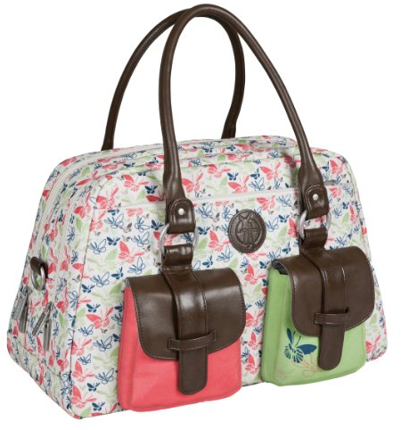 LÄSSIG Baby Wickeltasche Babytasche Kliniktasche Stylische Tasche Mama inkl. Wickelzubehör/Vintage Mero Bag, Butterfly Spring