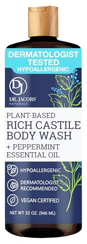 Dr. Jacobs Naturals Pure Castile Liquid Soap - No Palm Oil and NON-GMO - Natural Face and Body Wash, 32 oz. - Free of Parabens, Sulfates, Synthetics, Gltuen, Peppermint 32 oz.
