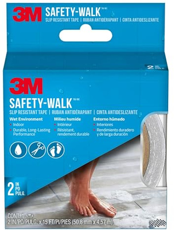 3M Safety-Walk Slip Resistant Tape, 2 in x 15 ft, Anti Slip Clear Tape, Ideal For Slippery & Wet Conditions, Self-Adhesive Backing, Quick & Easy Application, Durable & Long-Lasting (220C-R2X180)