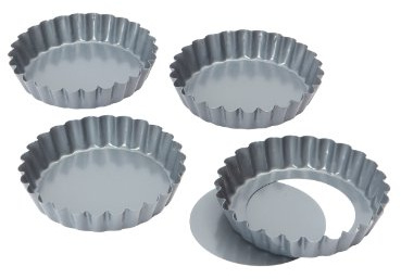 Baker's Pride - Molde para tartaletas o Mini Quiche (4 Unidades, 10 cm, antiadherentes, Base extraíble)
