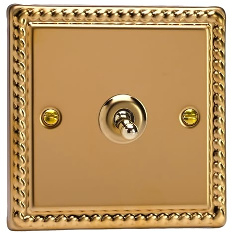 Varilight Single Toggle Light Switch 2-Way - Classic Georgian Brass With Polished Brass Toggle, XGT1