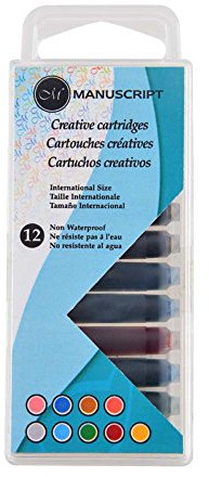 Manuscript Pack of 12 Creative Ink Cartridges for Fountain Pens in 9 Assorted Colours