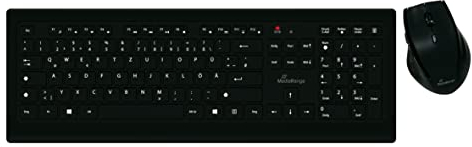 MediaRange kabelloses Funk-Tastatur und 5 Tasten Funk-Maus Set, deutsches QWERTZ Layout, PC Tastatur Set mit kabellosem USB 2.0 Empfänger, spritzwassergeschützt & höhenverstellbar
