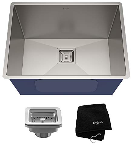 Kraus KHU24L Pax Zero-Radius 24 18 Gauge Handmade Undermount Single Bowl Stainless Steel Laundry and Utility Sink