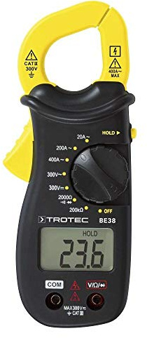 TROTEC Stromzange BE38 Zangenampermeter Multimeter Strommessung Spannung CAT III 300 V Wechselstrommessung bis 400 A Widerstandsmessung und Diodentest Hold-Funktion
