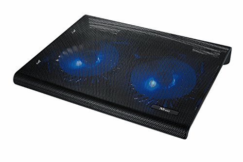 Trust 20104, Base di Raffreddamento per Laptop 17.3, 2 Ventole Illuminate, Alimentazione USB, Portacavo Integrato, Cooling Pad con Porta USB Aggiuntiva - Nero
