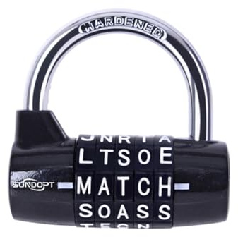 Black Gym Lock - 5 Letter Word & 5 Digit Combination Lock - Safety Padlock for School, Sports Locker, Fence, Toolbox, Case, Hasp Storage