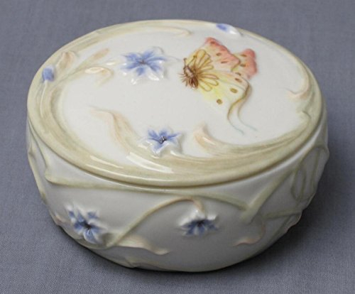 StealStreet 2.25-Inch Glazed Porcelain Pink Butterfly Blue Iris Trinket Box