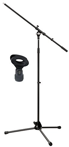 Pronomic MS-15 Pro pied micro avec perche (trépied stable, pieds caoutchouc, hauteur réglable jusqu’à 233 cm, perche 81 cm, pince micro, filetage réducteur) noir.