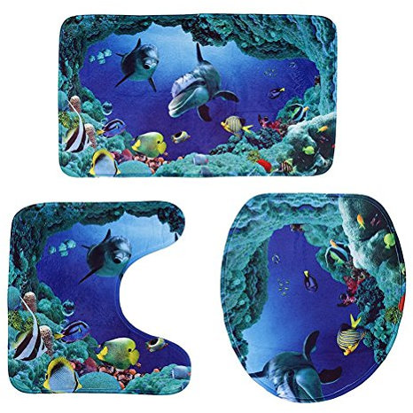LUOEM 3pcs baño Juego baño Alfombra Set