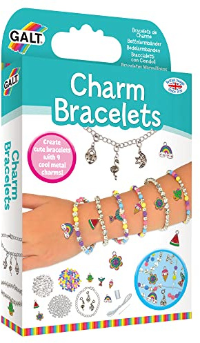 Galt Charm Bracelets - Fun Bracelet and Jewellery Making Kit - Craft Kit for Kids with Colourful Beads and 9 Clip-On Metal Charms - Childrens Arts and Crafts Set Makes 7 Bracelets - Ages 8 Years Plus