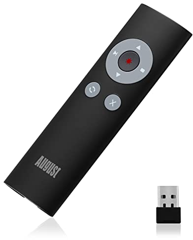 August LP200 Schnurloser Presenter mit Highlighter & Shortcuts Laserpointer für PPT/Präsentation/Keynote/Prezi - 15m Reichweite, USB Empfänger-Fernbedienung kompatibel mit Windows Mac OS Linux-Schwarz