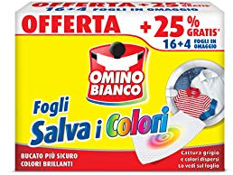 Omino Bianco - Fogli Salva Colore, Struttura a Nido d'Ape, Catturano il Grigio e i Colori Dispersi nel Lavaggio, 16 Pezzi + 4 Omaggio