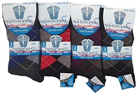 Rozgul 6 PAIRS NON ELASTIC DIABETIC MEN'S EASY GRIP LOOSE SOFT TOP CLASSIC RICH COTTON SOCKS