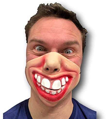 Rubber Johnnies Funny HALF Face Big Cheesy Grin Clown MASK Fancy Dress Stag Party COSTUME