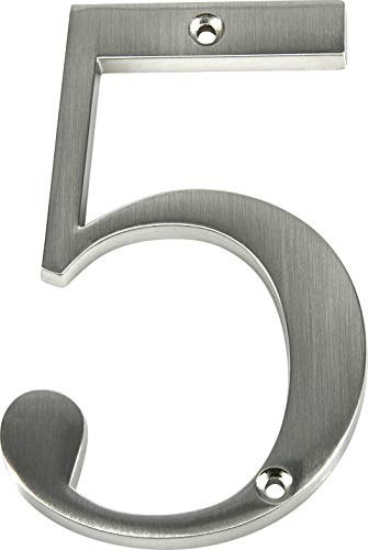 Distinctions by Hillman 843325 4-Inch Brushed Nickel Flush-Mount House Number 5, 1 Count (Pack of 1)