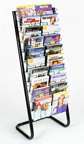 Displays2go 57 Floor-Standing Wire Magazine Rack, 20 Pockets, Tiered Design - Black