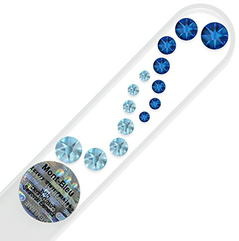 Mont Bleu lima per unghie in vetro decorato a mano con cristalli - vero cristallo di Boemia temperato - in custodia di velluto nero
