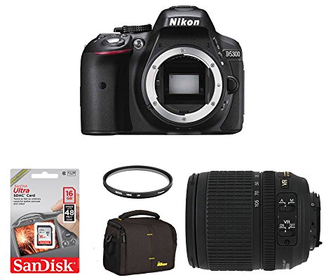 Nikon D5300 - Cámara réflex Digital de 24.2 MP (Pantalla 3.2, estabilizador óptico, vídeo Full HD), Negro - Kit con Objetivo AF-S DX 18-105mm VR [Importado]