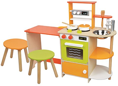 Lelin Wooden Childrens 2 in 1 Pretend Play Kitchen and Dining Room Set