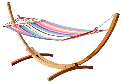 ASS 350cm Hängemattengestell ROJO1 Hängematte mit Gestell aus Holz Lärche Gestell mit bunter Stabhängematte