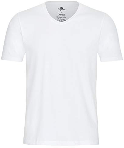 Burgweber Herren Business Unterhemd 4er Pack Weiss V-Ausschnitt Kurzarm extra Langer Rücken Stretch (95% Baumwolle, 5% Elasthan) T-Shirt Shirt Slimfit L weiß