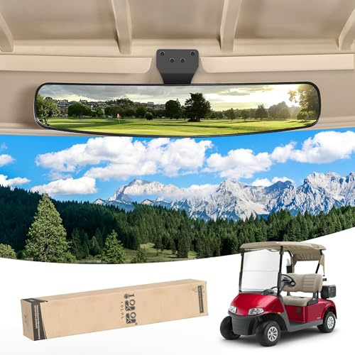10L0L Universal Adjustable Golf Cart Panoramic Rear View Mirror, Rotatable 270 Rotation 16.5Wide Angle Full Rearview Golf Cart Mirror for EZ Go, Club Car, Yamaha