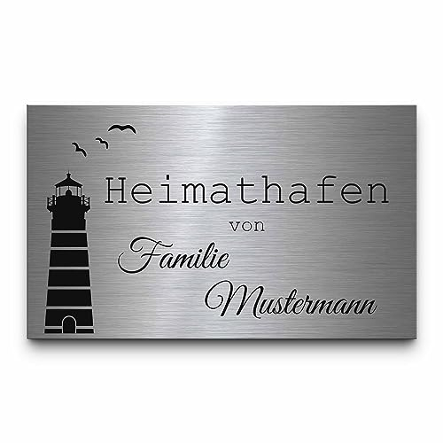 Große Edelstahl Türschilder Namensschilder mit Gravur | bis 40x30 cm! Hochwertiges Willkommensschild Familienschild selbstklebend oder mit Bohrung | Graviertes Klingelschild Haustür - Beschilderung