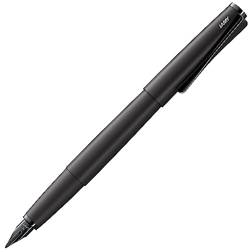 Lamy studio lx-all-black - Fountain Pen in elegant metal body - steel nib, partially platinum-plated & in nib size F - incl T 10 blue ink cartridge