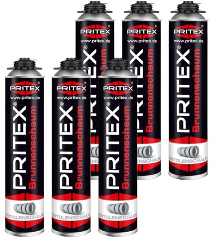 PRITEX – Brunnenschaum 6 x 750 ml zur Montage von Brunnenschachtringen & Rohrelementen – Pistolenschaum mit sehr guter Haftung & hoher Beständigkeit – Bauschaum für Montagepistole