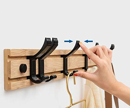 QUVIO Garderobe Bambusholz - Garderobe zur Wandmontage mit 5 verschiebbaren Aufhängepunkten - Beige und Schwarz