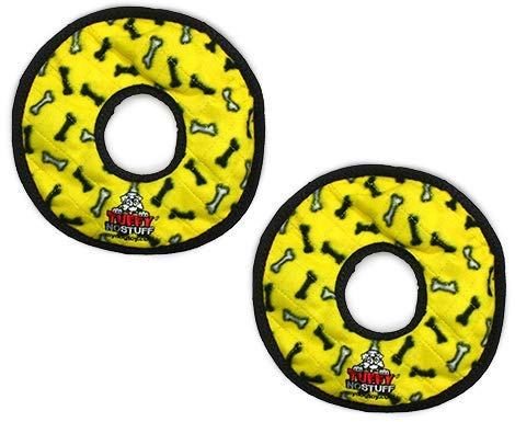 TUFFY - World's Tuffest Soft Dog Toy- NO Stuff - Squeakers - Multiple Layers. Made Durable, Strong & Tough. (Tug, Toss & Fetch). Machine Washable & Floats (Ring Yellow Bone, Large 2 Pack)