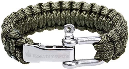 The Friendly Swede Bracelet de Survie en Paracorde avec Fermeture en Acier Inoxydable - Taille Ajustable (Vert, Small)