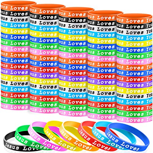 Skylety 10 Pieces Jesus Loves You Silicone Bracelets for Kids Christian