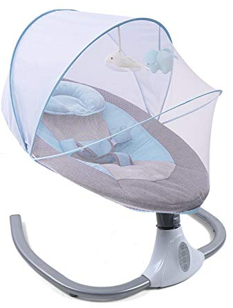 DENEST WMTCXX - Culla elettrica per bambini altalena con telecomando USB, per neonati a 12 kg, culla a induzione e velocità regolabile, timer, lenitivo 12 musica, blu