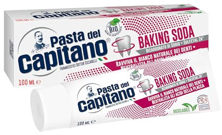 Pasta del Capitano, Dentífrico Baking Soda Bio, Revive el Blanco Natural de los Dientes y Neutraliza los Ácidos de la Placa Bacteriana, 100% Made in Italy, Tubo de 100 ml